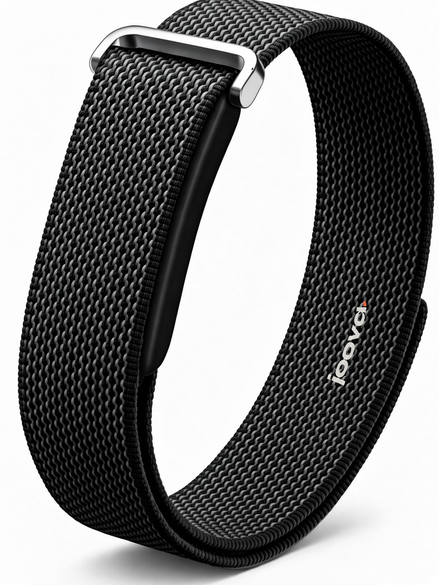 Joova Band in Black, woven strap with a black tracker and silver buckle